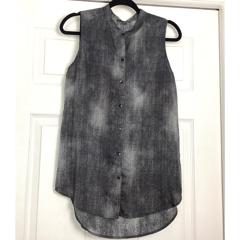 Eileen Fisher Sleeveless Top Sz S Silk Blend Mandarin Collar High Low Mottled